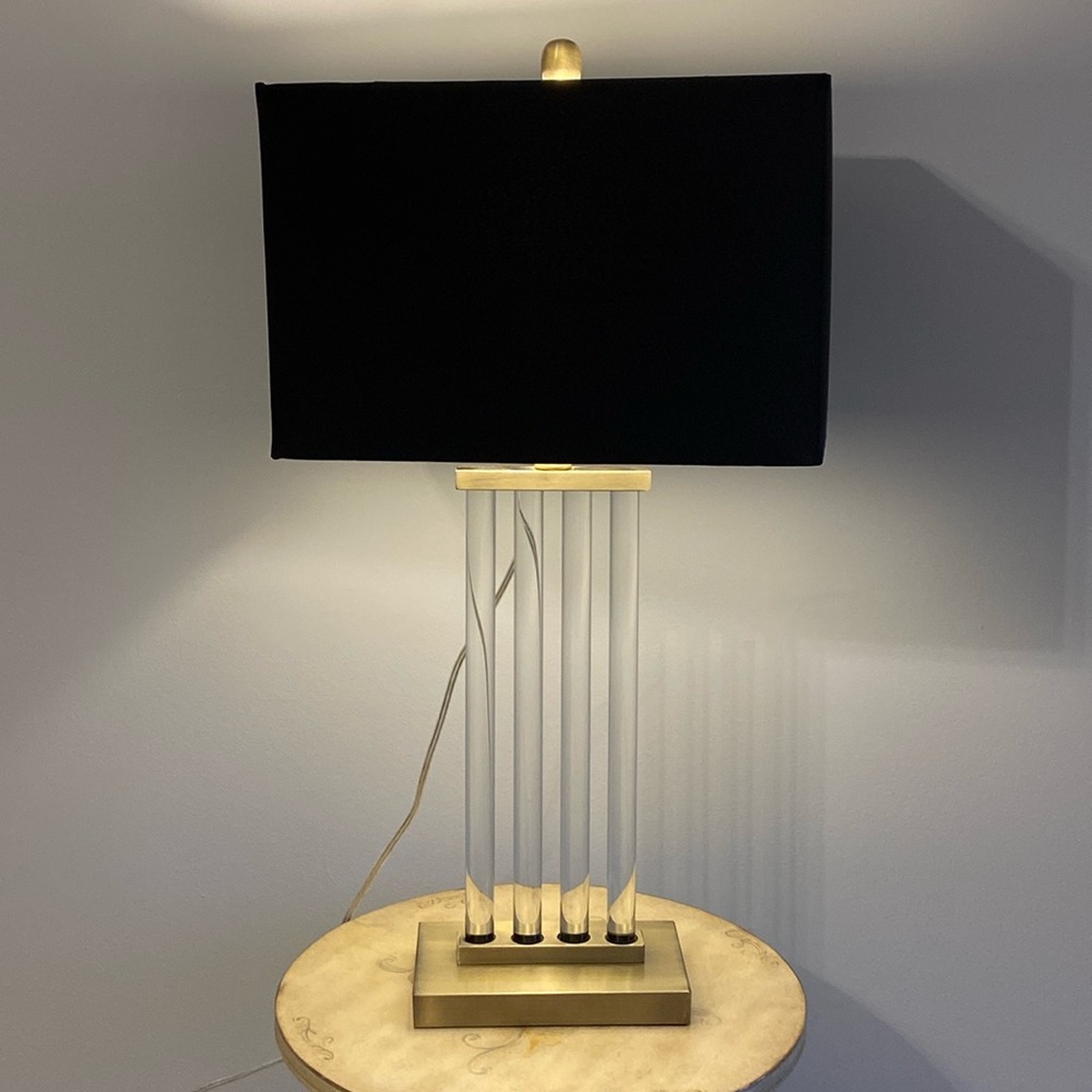 COPY - Modern, Contemporary Crystal and Antique Brass Table Lamp with Black Sha…